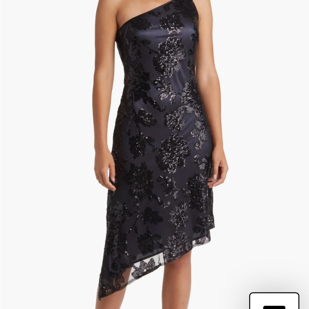 Alex and Eve One Shoulder Sequin Asymmetric Dress